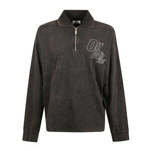 Off-White Long-Sleeve Polo Shirt With Half-Zip And Graphic Design - NWT